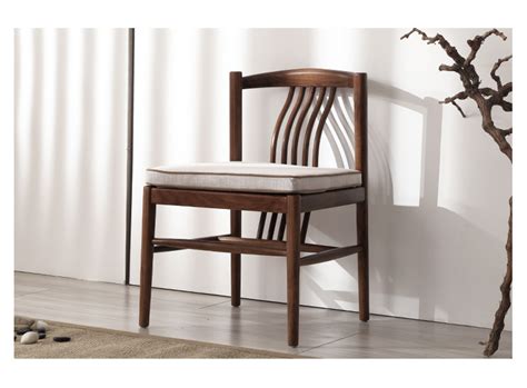 织然新中式餐椅黑胡桃木家用简约禅意休闲椅子酒店复古家具全实木-美间设计