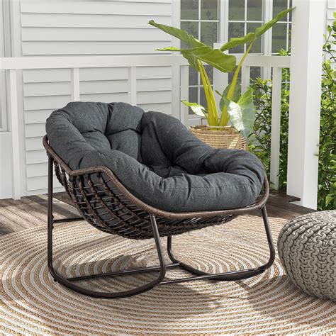 Wildon Home® Berendien Outdoor Rocking Chair,Patio Oversized Rattan Egg ...