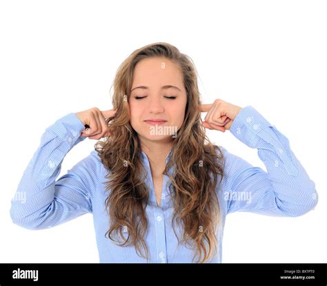 Fall on deaf ears of an attractive young girl . All on white background ...