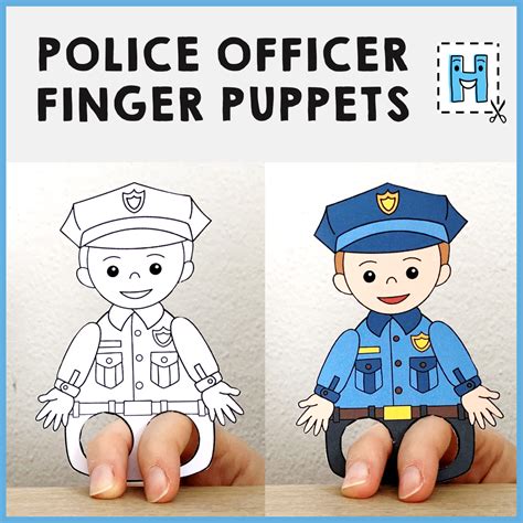 Police Officer Finger Puppet Printable Career Day Coloring Paper Craft ...
