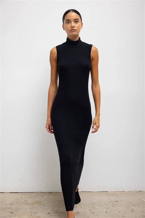 LESET Lauren Sleeveless Turtleneck Dress in Black in Jersey