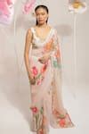 Buy Ivory Viscose Embroidery, Stones, Beads Pleated Floral Print Saree ...