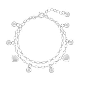 Buy NAITRA 18K White Gold Plated Hearts All Over Silver Color Bracelet ...