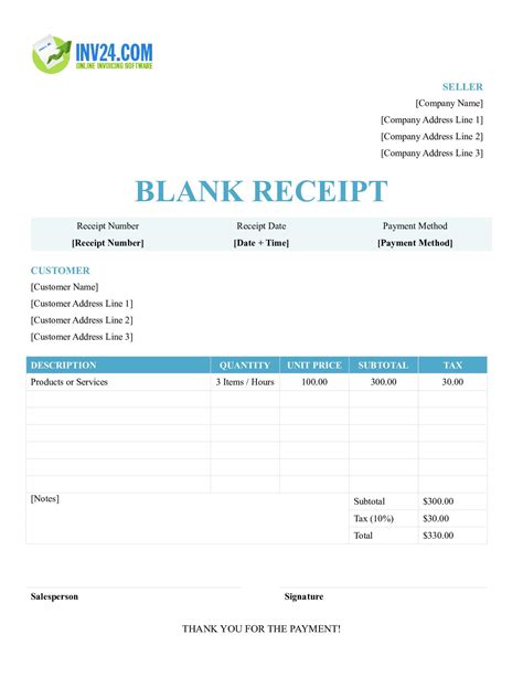 Sample Receipt Format Word