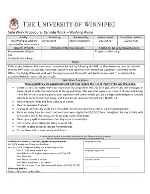 Fillable Online Sample SAFE Work Procedure Templates: All ...
