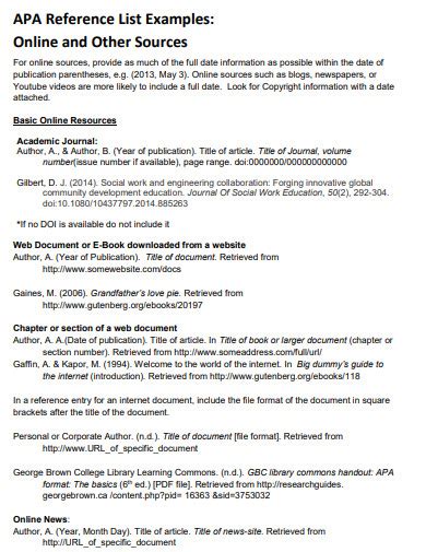 Image result for Example of an APA Reference List