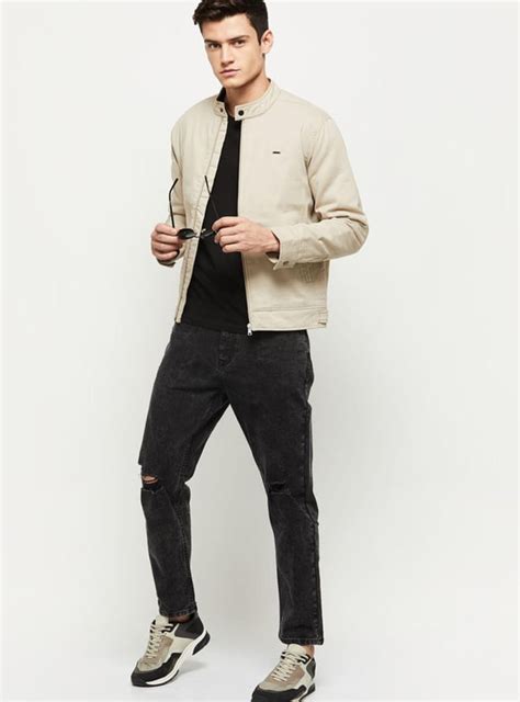 Buy Men Solid Mock Collar Biker Jacket Online at just Rs. 1899.0 ...