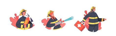 Set of fire fighters kids avatars isolated kids characters in uniform ...