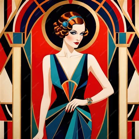 Premium Photo | Retro vintage art deco style illustration of woman in ...