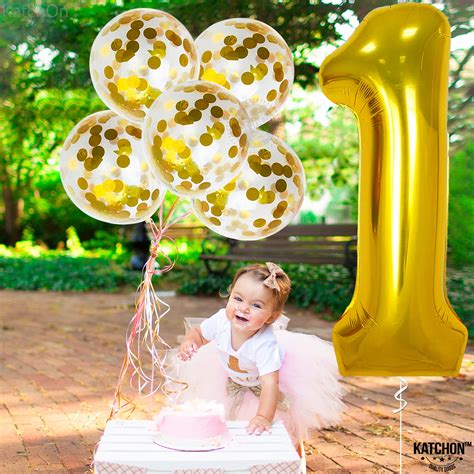 Gold Number 1 Balloon for First Birthday - Large, 40 Inch | Confetti ...