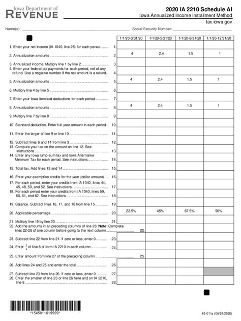 Fillable Online Iowa Form IA 2210-AI (Schedule AI Annualized Income ...