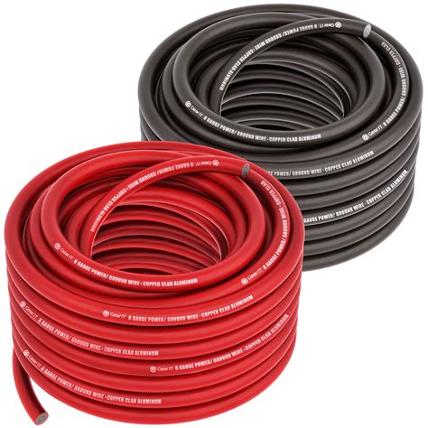 GearIT 8 Gauge Wire (50ft Each- Black/Red) Copper Clad Aluminum CCA ...