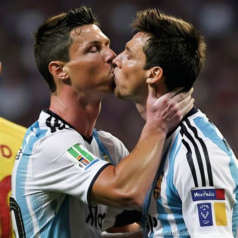 Ronaldo Kissing Messi Moment | Stable Diffusion Online