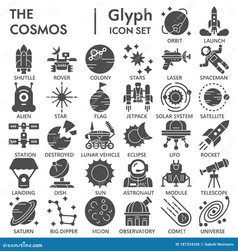 Cosmos Solid Icon Set, Universe Symbols Collection or Sketches. Space Glyph Style Signs for Web ...