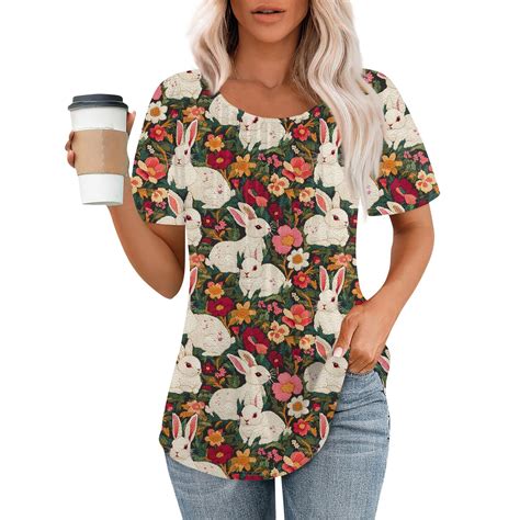 DENGDENG Easter Plus Size Christmas Tops for Women Easter Rabbit Short ...