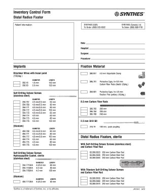 Synthes Distal Radius Ex Fix Inventory Control Form - Fill and Sign ...