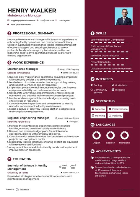 10+ Maintenance Manager Resume Samples & Templates for 2025