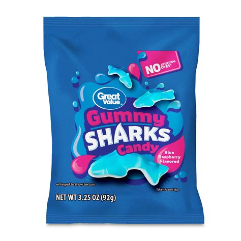 Great Value Gummy Sharks Candy 3.25 oz with Blue Raspberry Flavor Chewy ...
