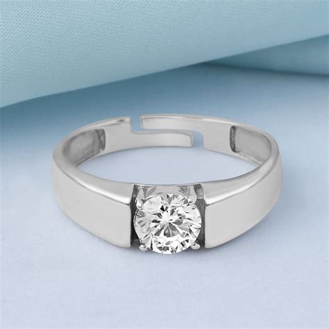 Solitaire Rhodium Plated 925 Sterling Silver Men's Ring – Zavya