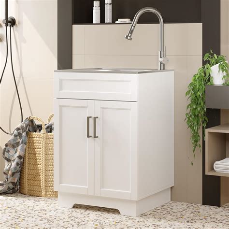 UpWiew Laundry Sink Cabinet with Stainless Steel Sink and Pull-Down ...