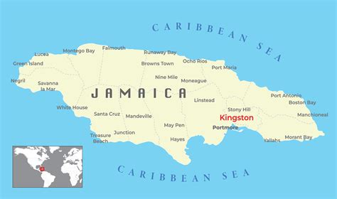 Jamaica político mapa y capital Kingston, con importante ciudades ...