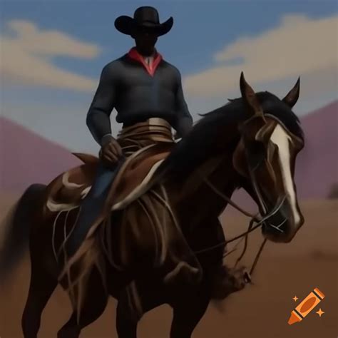 Serious black cowboy riding horse at rodeo on Craiyon