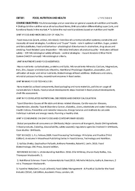 OBT351 FOOD, NUTRITION AND HEALTH - Comprehensive Study Notes - Studocu