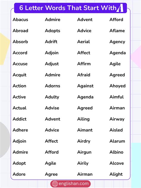 6 Letter Words That Start With A – Complete 306 Words List