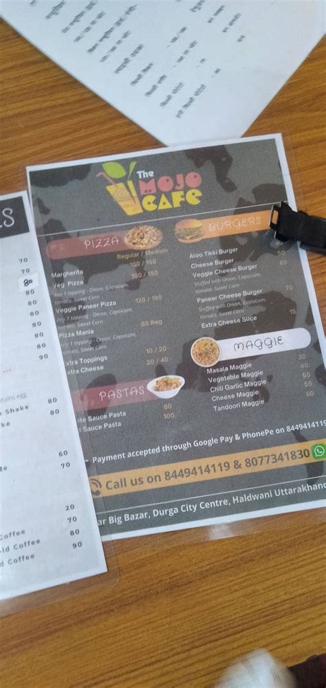 Menu at The Mojo Cafe, Haldwani