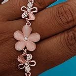 Okos Rose Gold Plated Pink Flowers Link Chain Adjustable Size Charm ...