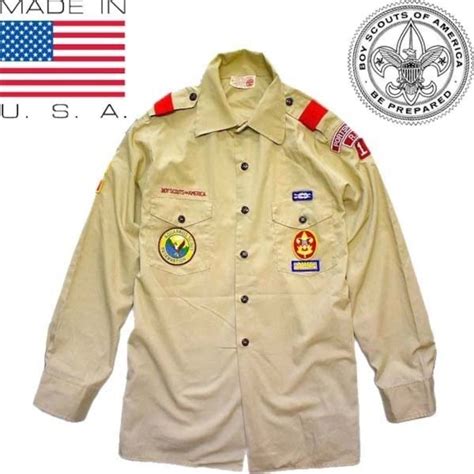 1点物 USA製ビンテージBSAボーイスカウト長袖ワッペン付きシャツ古着メンズMLレディースOKアメカジブランド90sストリート/スポーツ ...