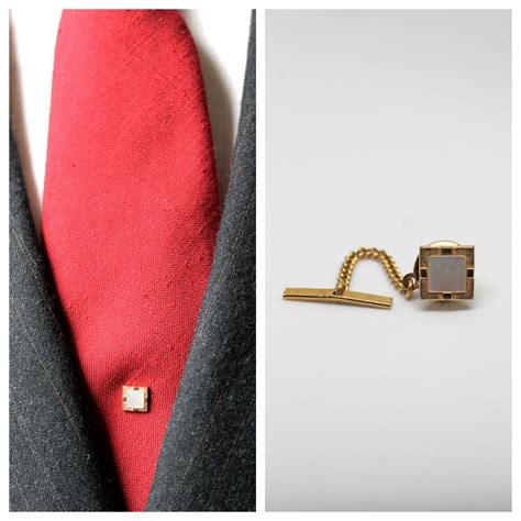 Vintage Goldtone Mother of Pearl Square Tie Tack Pin Tie Accessories ...