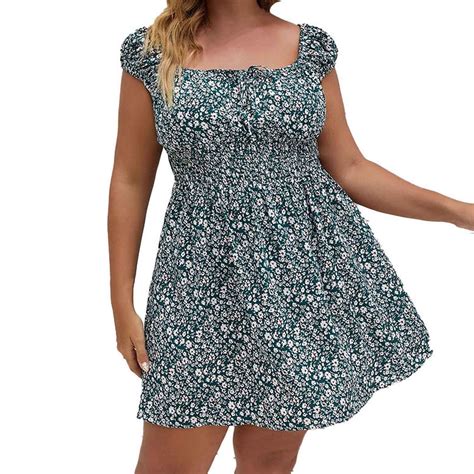 Enjoytime Women Flower Summer Dress Mini Plus Size Fashion Casual Short ...
