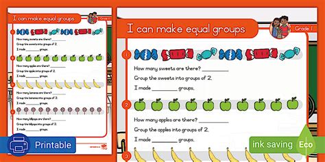 Grade 1 Mathematics: Making Equal Groups Activity Sheet