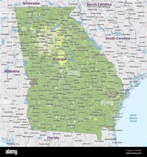 Physical political map of Georgia, United States Stock Vector Image & Art - Alamy