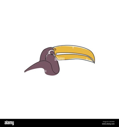 Single continuous line drawing of adorable toucan bird head with big beak for logo identity ...