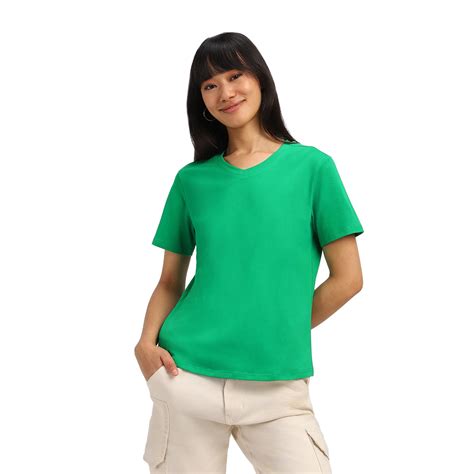 Anthra Green Plain V-Neck Regular Fit T-Shirt – Juneberry
