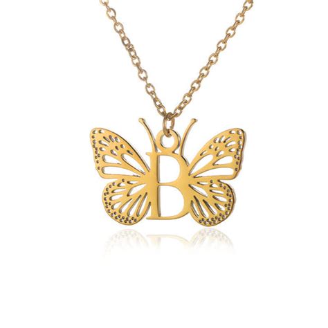 Premium Quality Gold Plated Butterfly Pattern Letter Necklace personal ...