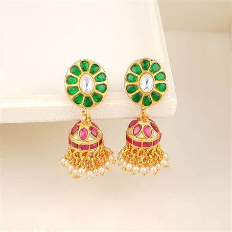 Gold Plated Silver Jhumkas Earrings | Gold Plated Silver Stone Jhumkas ...