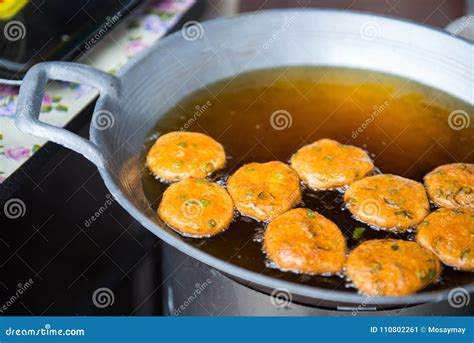 Make Deep Fried Fish Paste Ball in a Pan Stock Image - Image of food ...