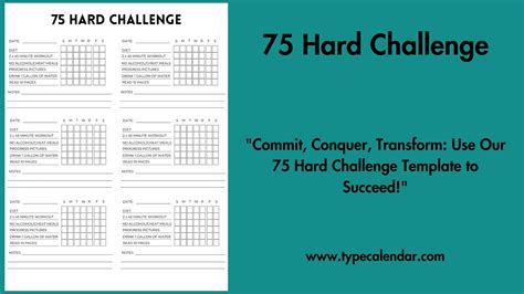 Free Printable 75 Day Hard Challenge Tracker