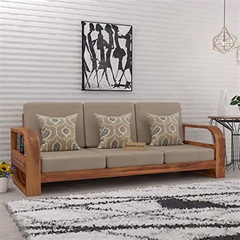 FURNESHO Wooden 4 Seater Sofa Set for Living Room, Four Seater Sofa for ...