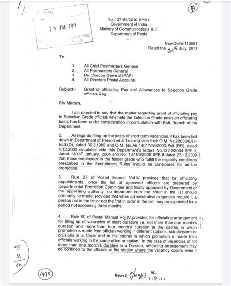 Grant of Officiating Pay and Allowance to selection grade Officials ...