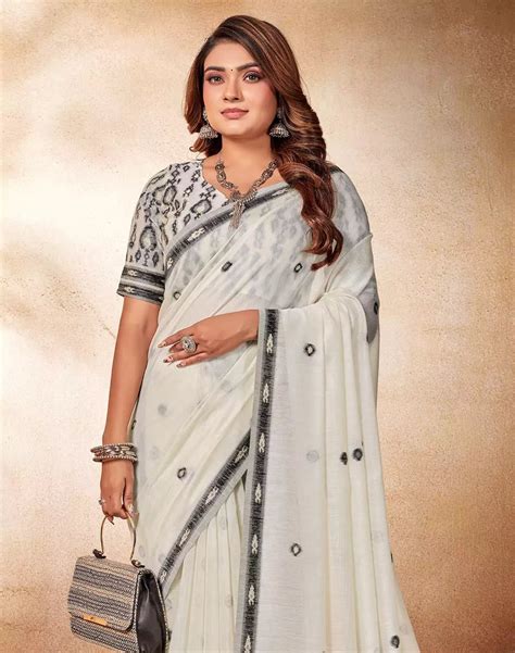 White Coloured Printed Cotton Silk Saree – South India Shopping Mall