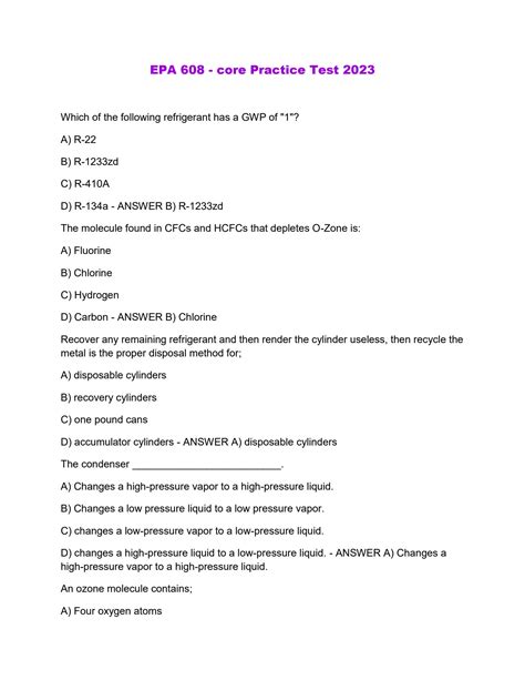 SOLUTION: Epa 608 core practice test 2023 - Studypool