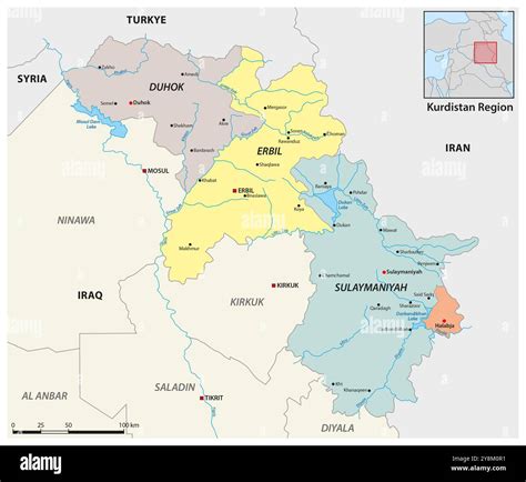 Administrative map of the Iraqi Kurdistan Autonomous Region Stock Photo - Alamy