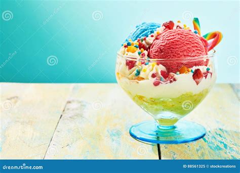 Children S Ice Cream Sundae with Sweets in Glass Stock Image - Image of ...