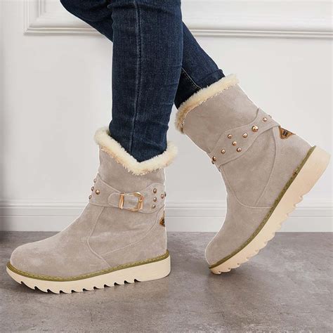 Non Slip Snow Ankle Boots Warm Fur Lined Slip on Booties | Winter boots ...