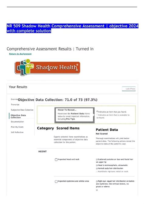 NR 509 Shadow Health Comprehensive Assessment | objective 2024 with ...
