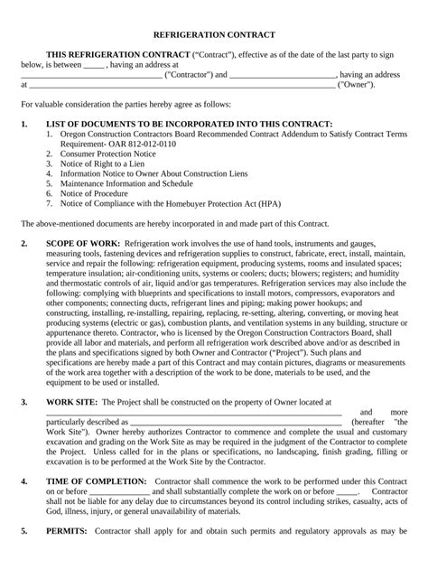 Refrigeration Contract - Blank Fillable Template | Fill Out, Print ...
